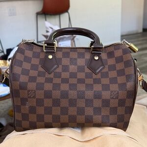 LV Monogram Checkered Brown Handbag sz 25 w/strap